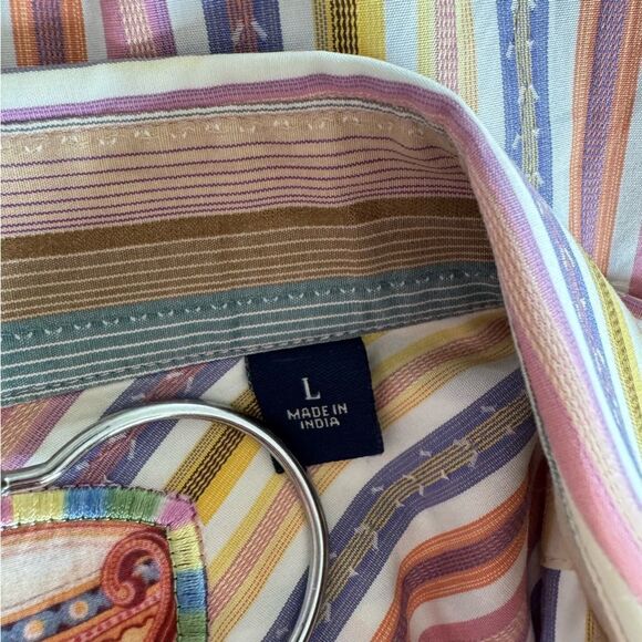 Robert Graham Striped Embroidered Pastel Button Down Shirt Classic Fit Size L - Picture 13 of 13